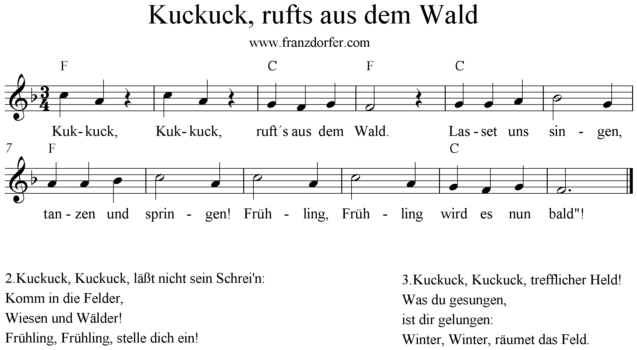 Noten Kuckuck ruft's aus dem Wald